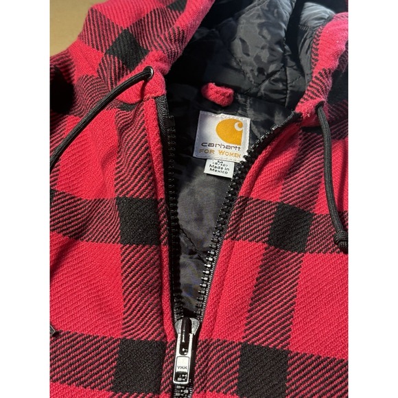VTG Carhartt Active Jacket Bomber Coat Plaid hooded jacket LADIES Medium - Picture 4 of 11